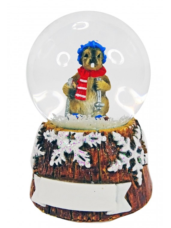 Boule à neige Marmotte, décor Flocons, personnalisable