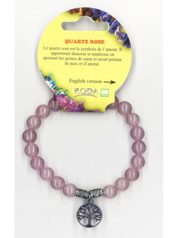 Bracelet femme quartz rose et perle arbre de vie en argent 925 -  SHAMALLOW Accessoires de mode en wax