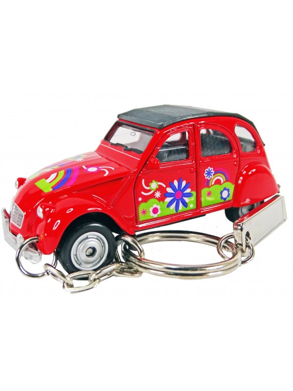 Porte clés Citroën 2CV rouge, personnalisable