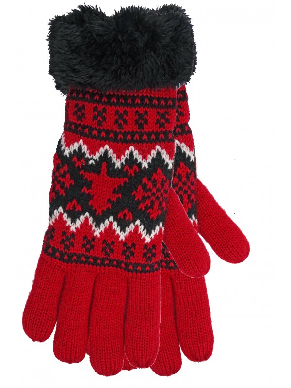 Gants rouge et noir motifs sapin, RODA