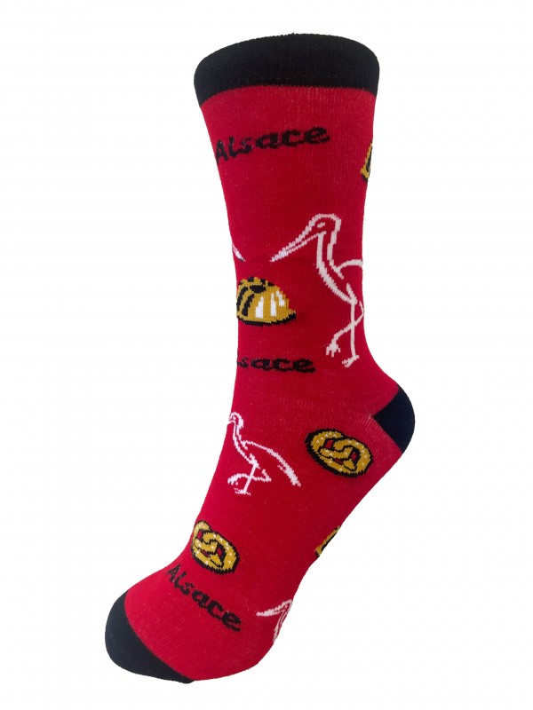 Chaussettes rouge décor Cigogne, en Bambou