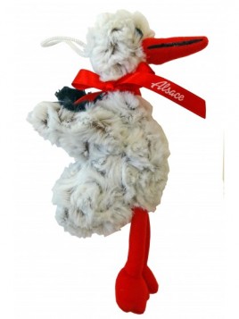 Doudou Peluche Cigogne d'Alsace brodé Coeur Alsace 24 cm à Obernai